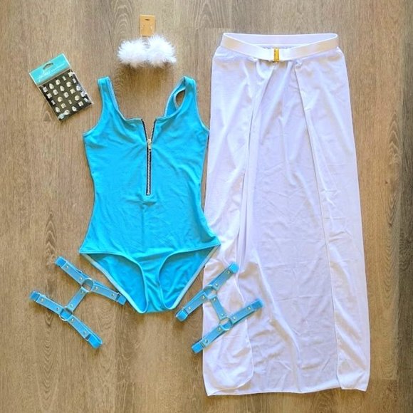 acidlipgloss Tops - Blackmilk Blue Matte Bodysuit + Sheer Skirt Full Rave Outfit